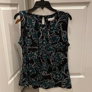 Calvin Klein Green and Black Blouse with Abstract Floral Design